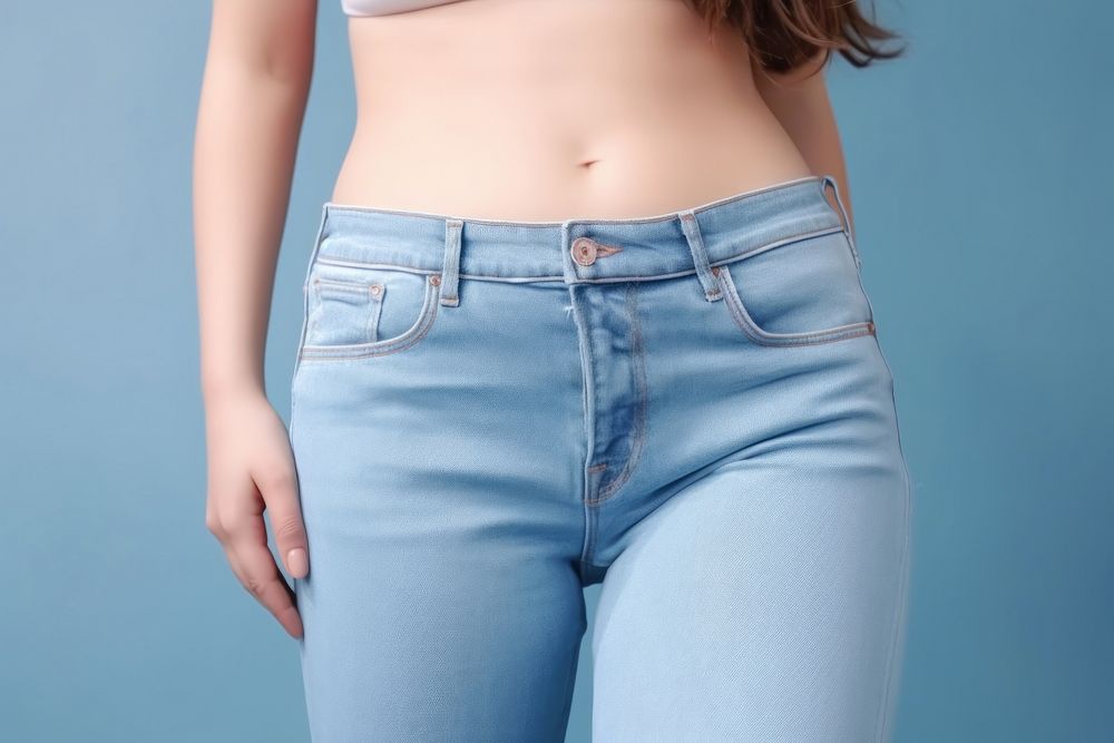Diet concept and weight loss jeans denim pants.