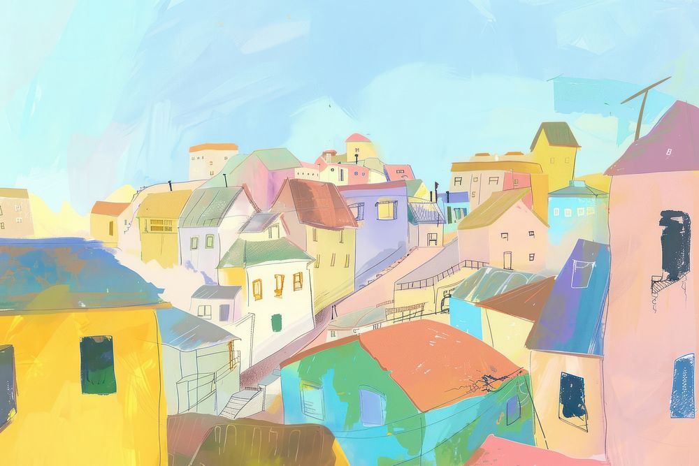 Home city painting drawing sketch.