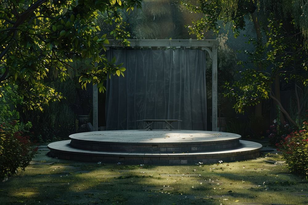 Empty backyard stage architecture outdoors fountain.