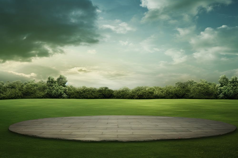 Empty green field stage landscape outdoors nature.