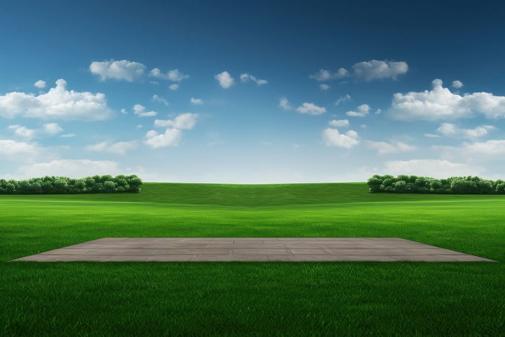 Empty green field stage outdoors horizon nature.