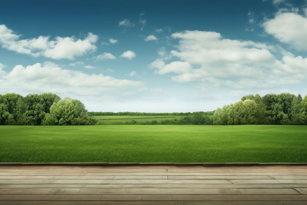 Empty green field stage landscape outdoors horizon.