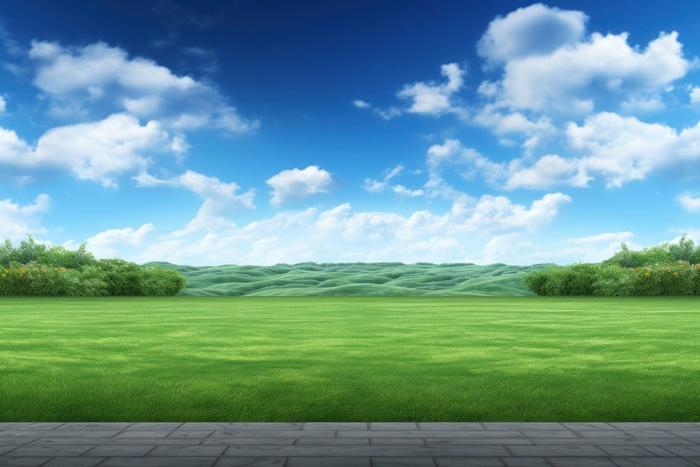 Empty green field stage backgrounds landscape outdoors.