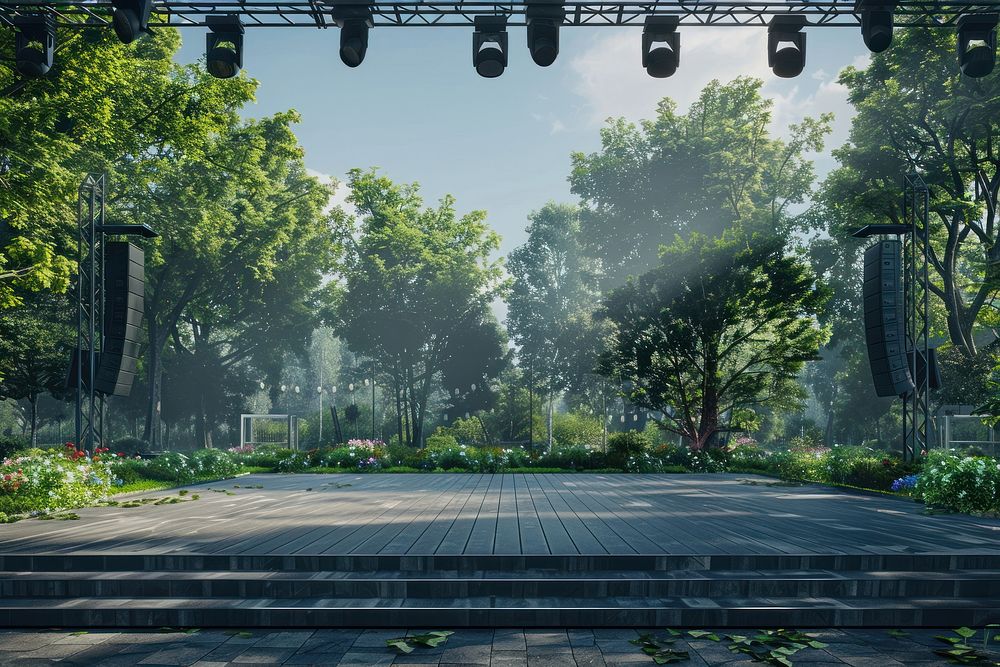Empty park stage architecture outdoors forest.