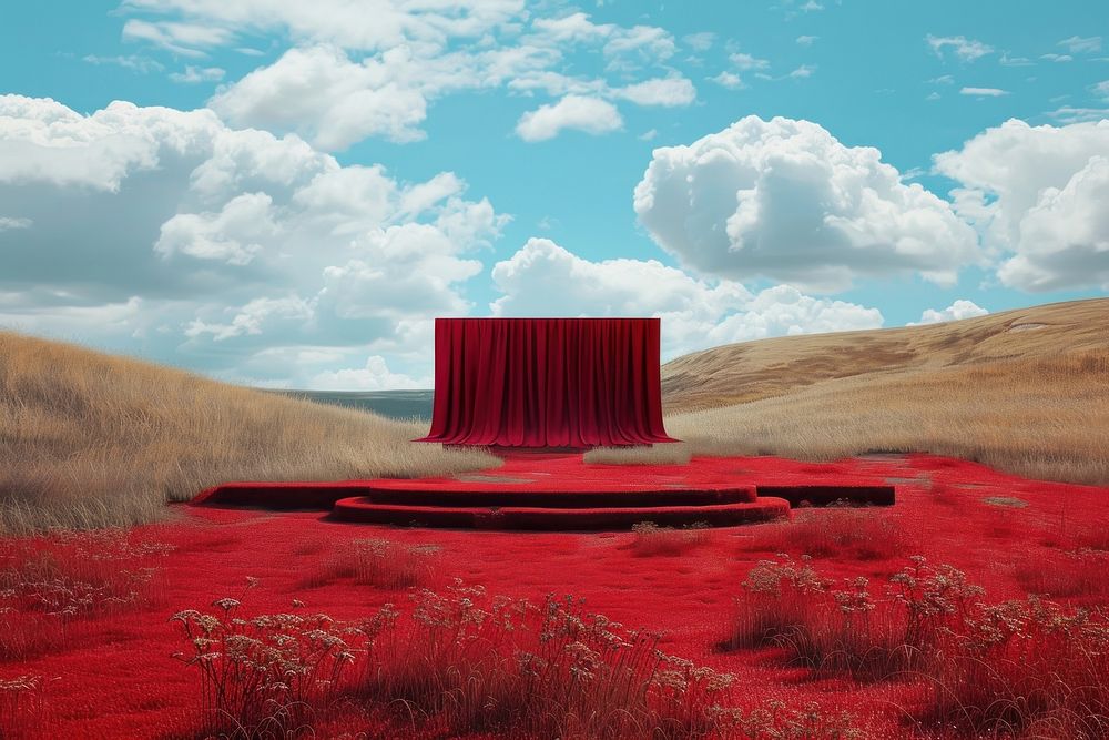 Empty red feild stage outdoors nature ground.