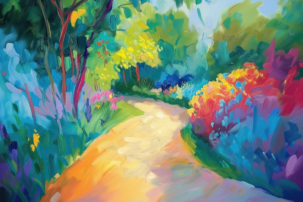 Road in garden painting backgrounds outdoors.