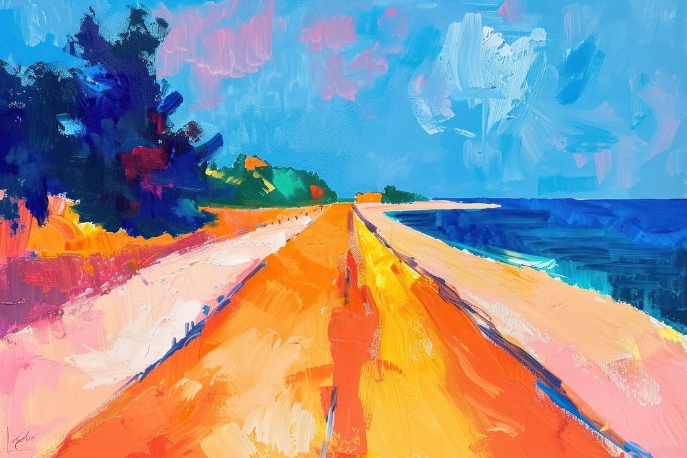 Road on beach painting outdoors nature.