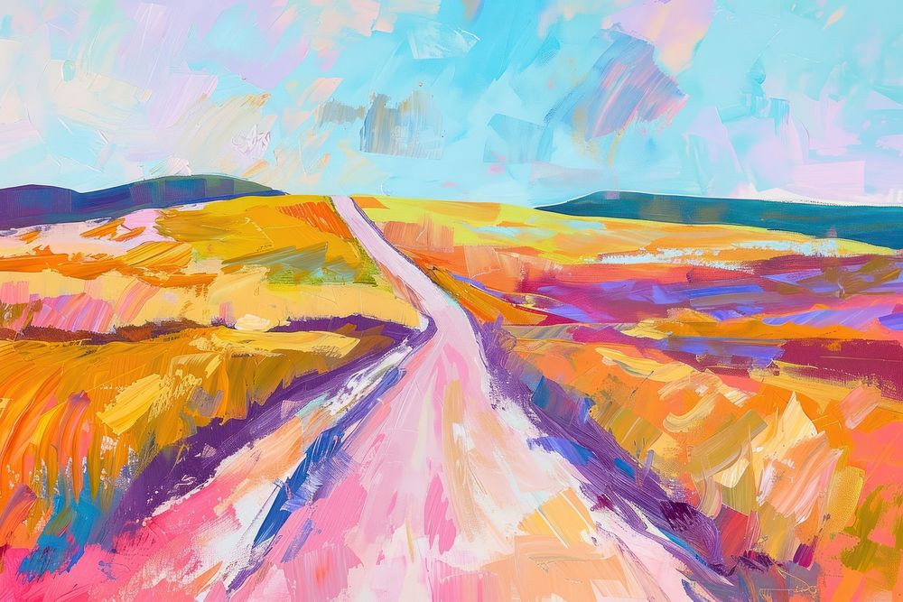 Road on field painting backgrounds outdoors.