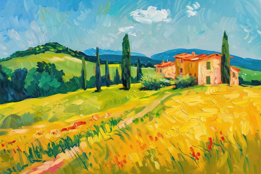 Countryside home painting architecture landscape.