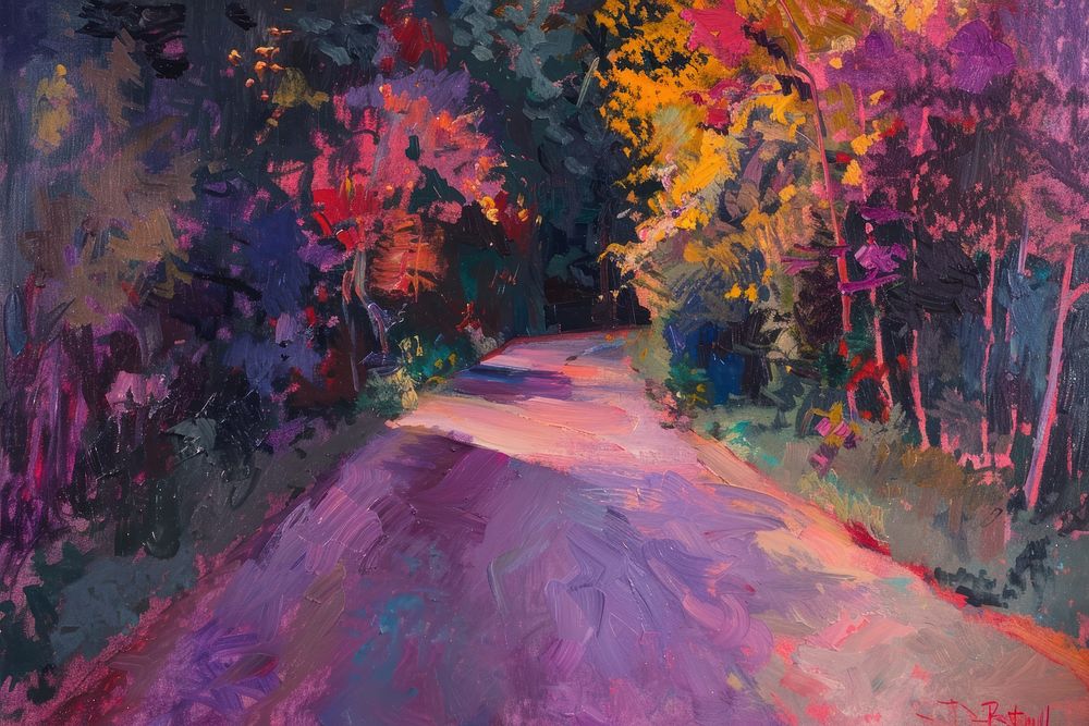 Road in garden painting backgrounds outdoors.