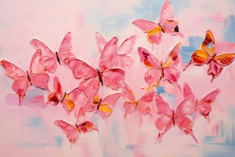 Pink butterflies painting flower petal.