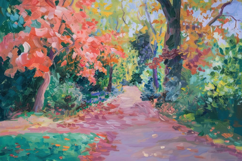 Road in garden painting outdoors nature.