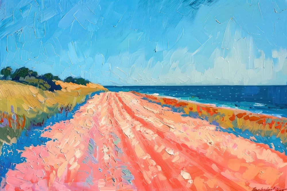 Road on beach painting outdoors nature.