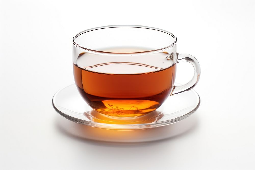 Glass cup of tea saucer drink mug.