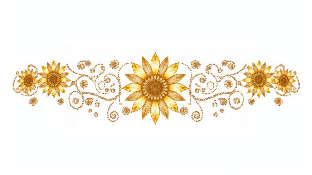 Sunflower divider ornament pattern gold white background.