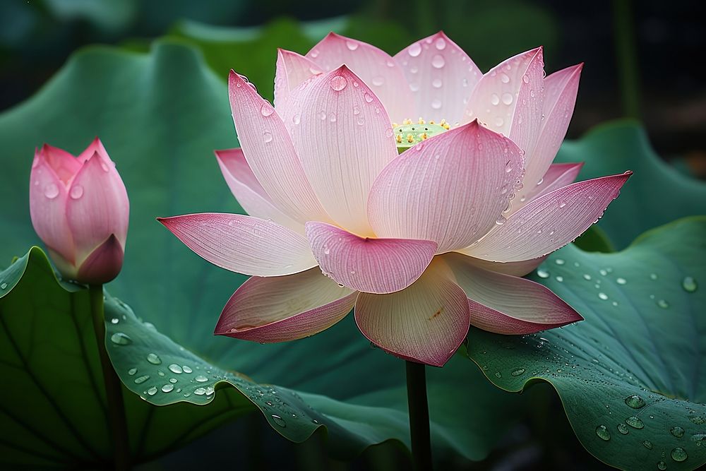 Lotus with dew droplets blossom nature flower.