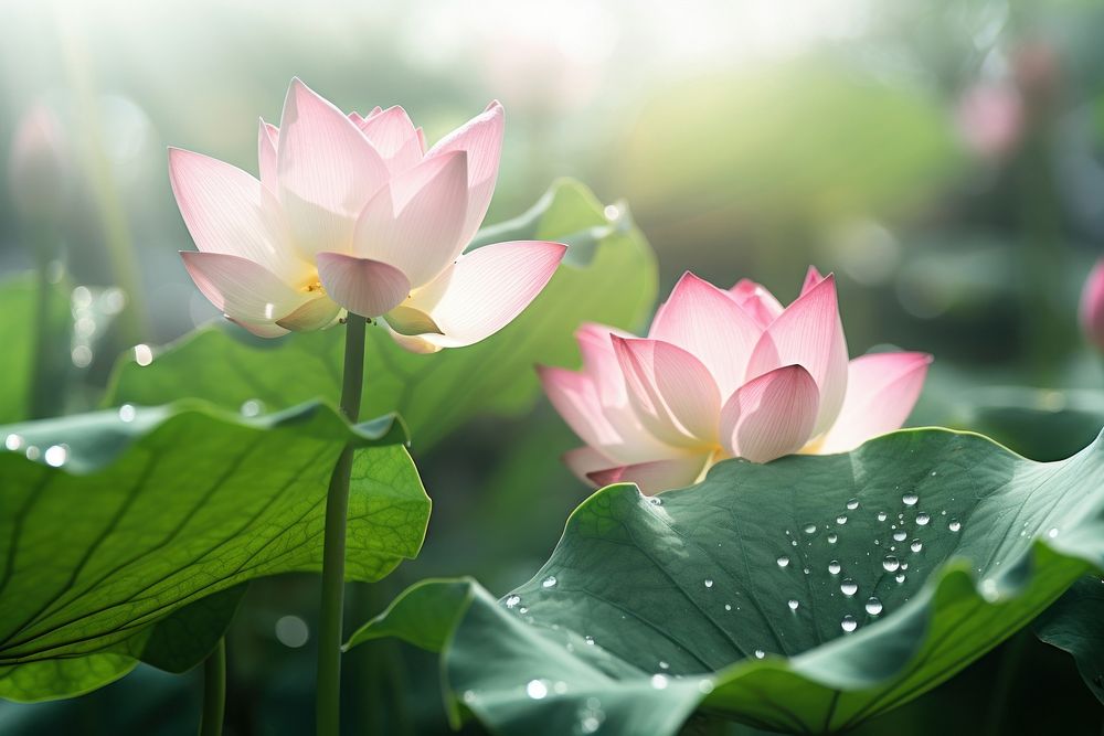 Lotus with dew nature outdoors blossom.