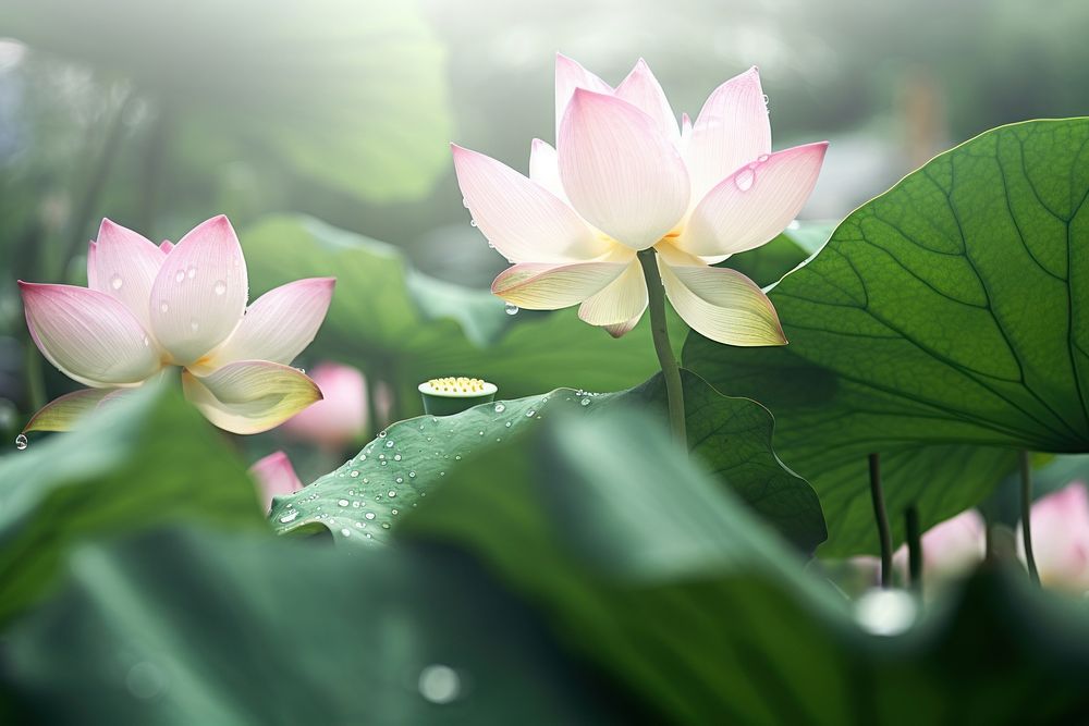 Lotus with dew blossom nature flower.