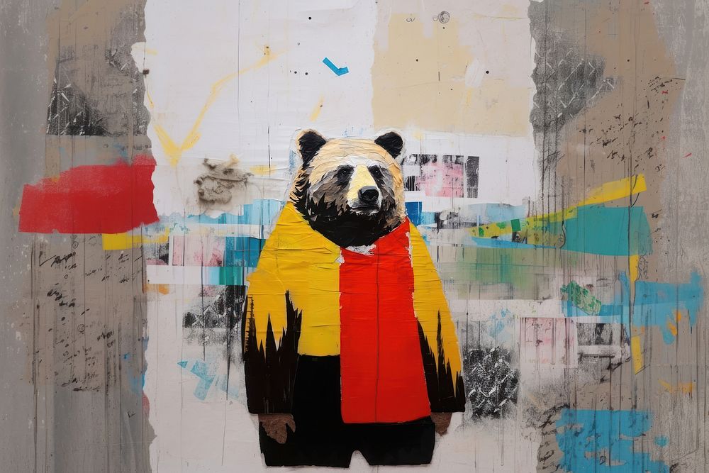 Bear art painting collage.