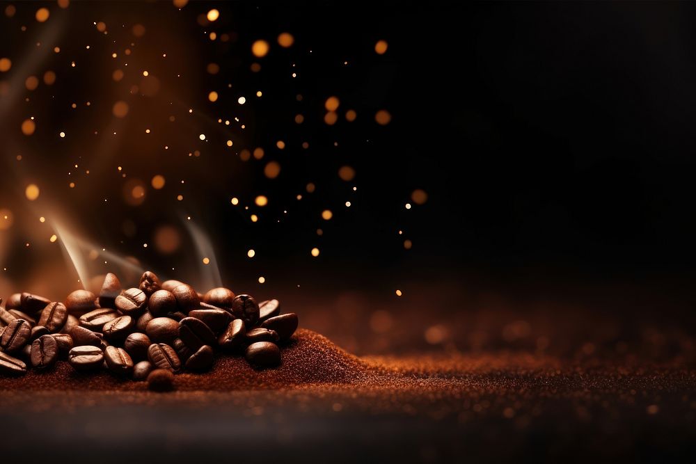 Coffee beans sparkle light glitter illuminated refreshment freshness.