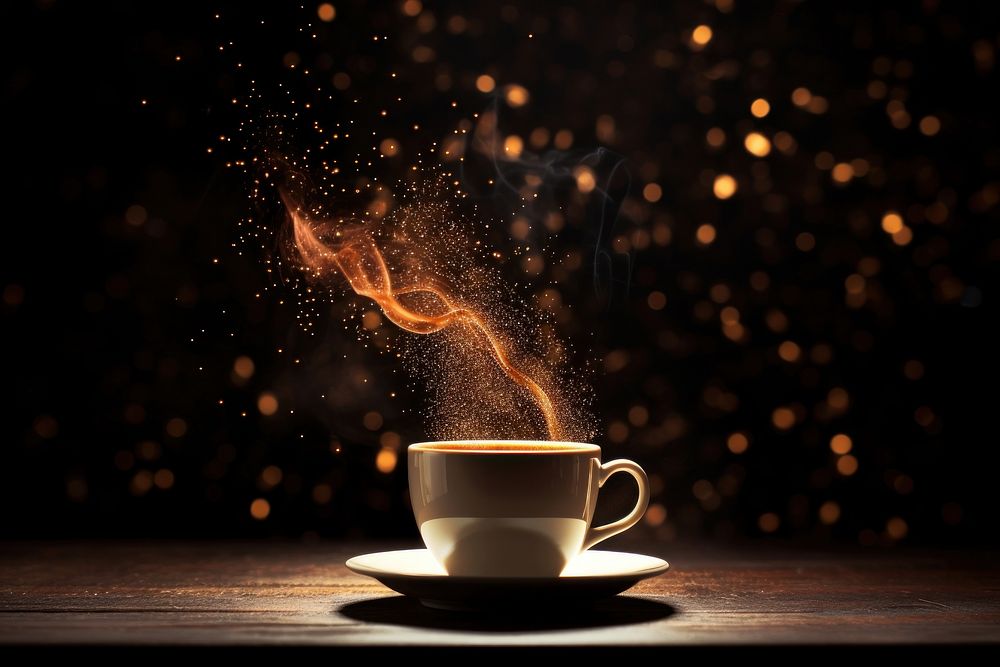 Coffee cup sparkle light glitter saucer drink mug.