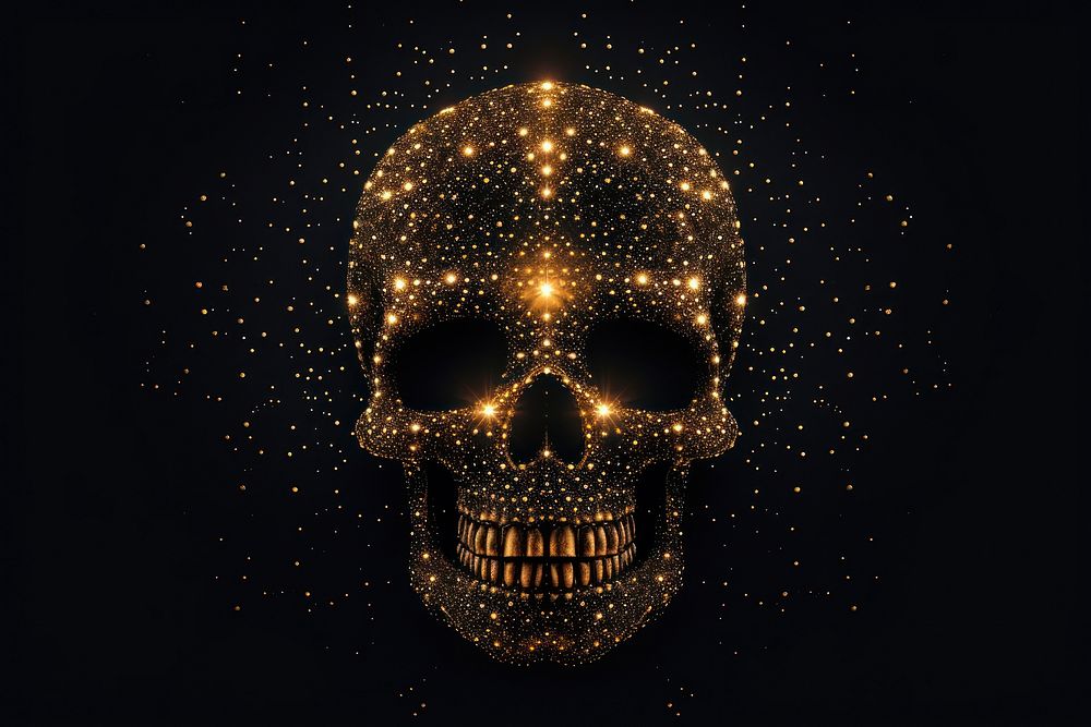 Skull icon shape sparkle light glitter gold illuminated celebration.