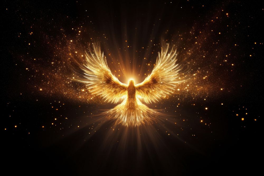 Phoenix bird flying sparkle light fireworks outdoors angel.
