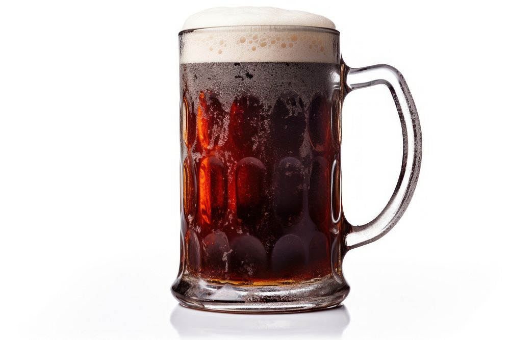 Mug with dark beer drink lager glass.