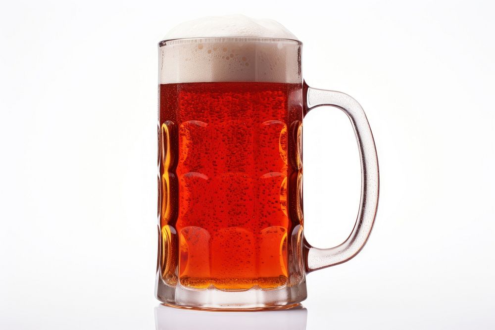 Mug with red beer drink lager glass.