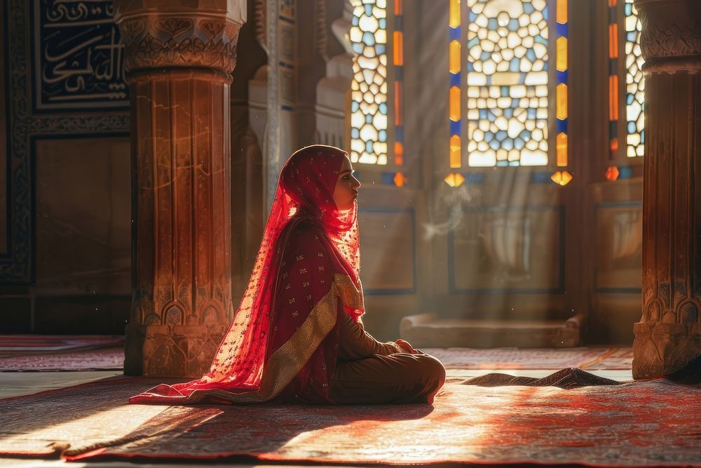 Muslim woman pray light adult spirituality.