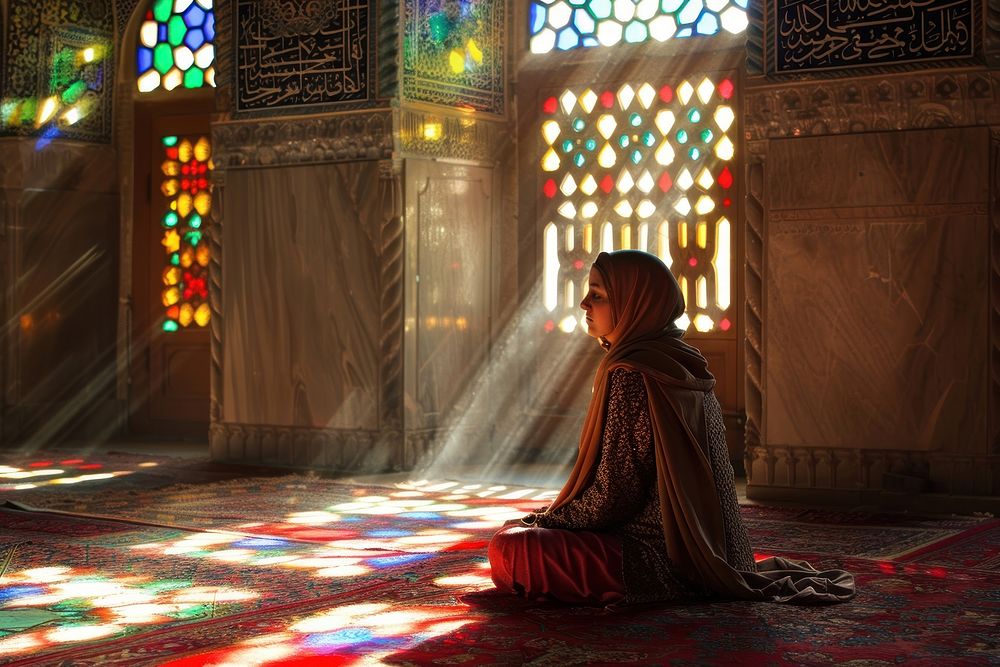 Muslim woman pray light adult spirituality.