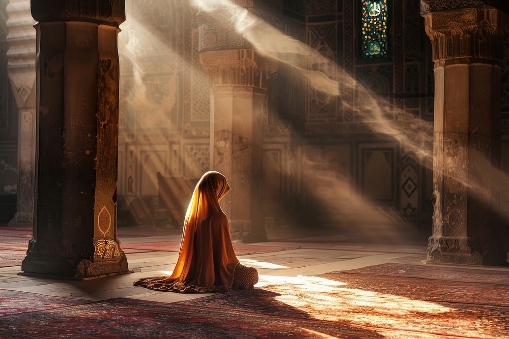 Muslim woman pray light adult contemplation.