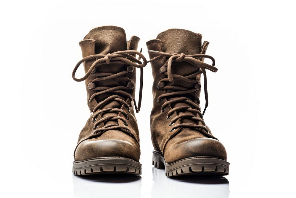Army boots footwear shoe white background.