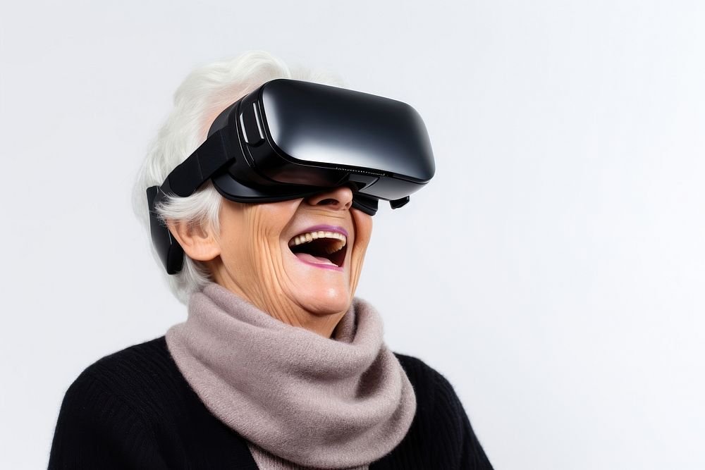Virtual reality head white background technology.