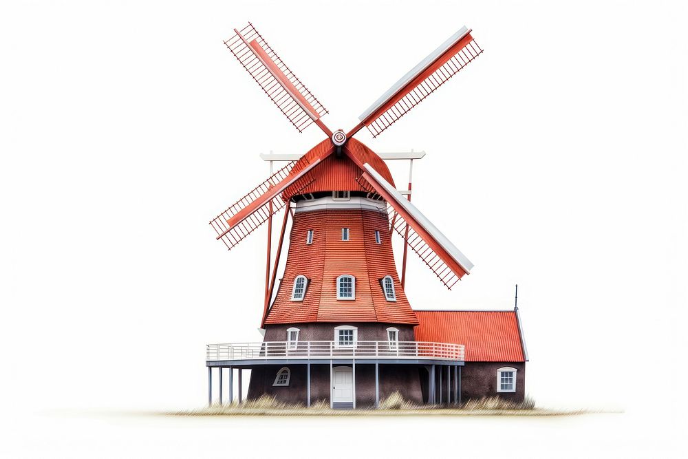 Holland windmill outdoors white background architecture.