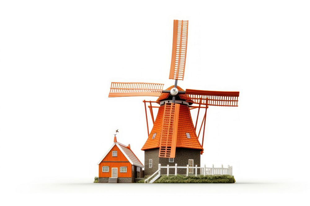 Holland windmill outdoors white background architecture.