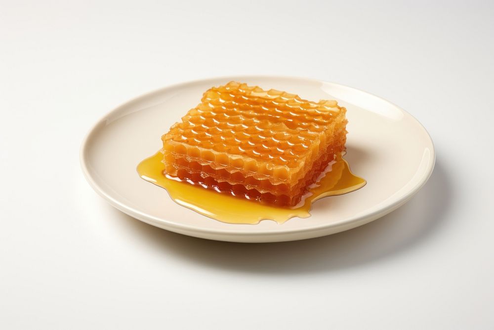 Honey comb on plate honeycomb waffle food.
