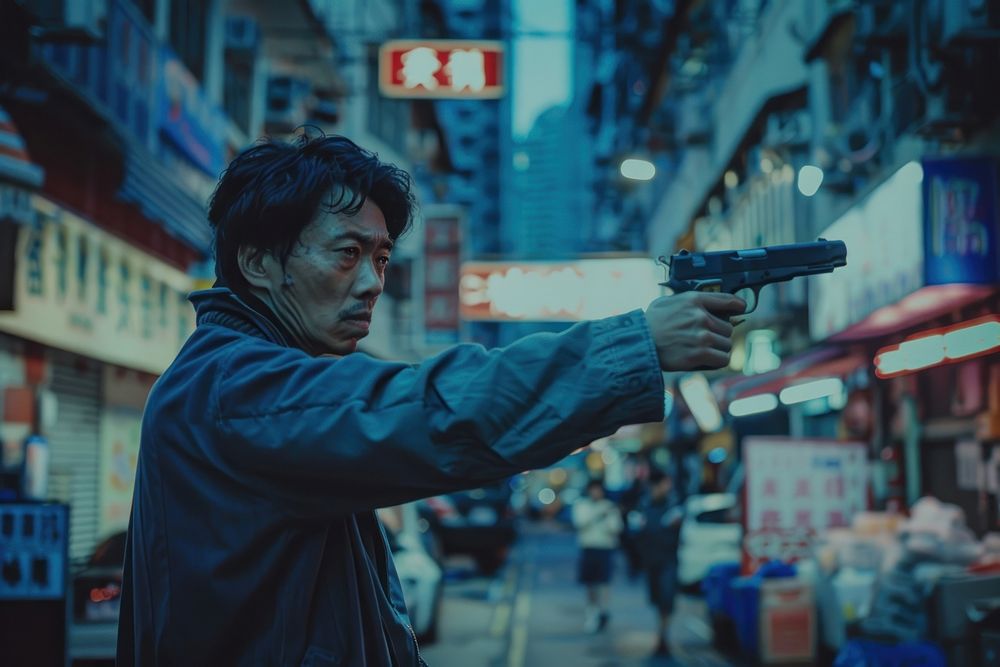 Hong konger man holding a gun handgun weapon adult.