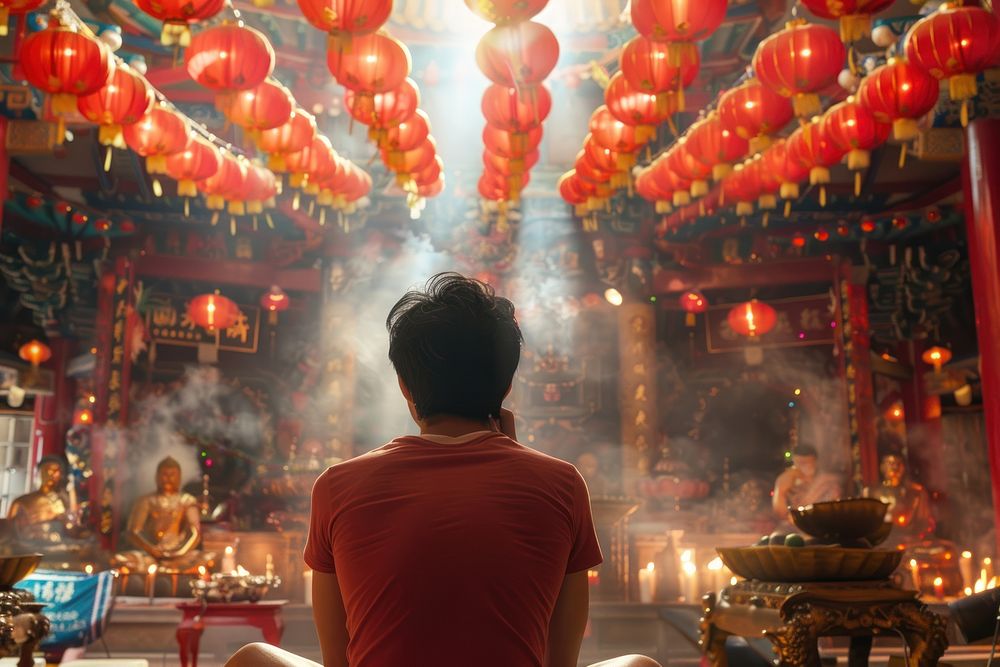 Hongkong Person praying at the chinese temple festival person adult.