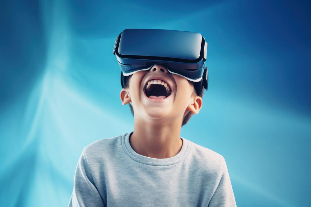 Vr headset blue technology happiness.