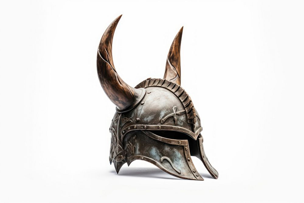 Viking horn helmet white background sculpture headgear.