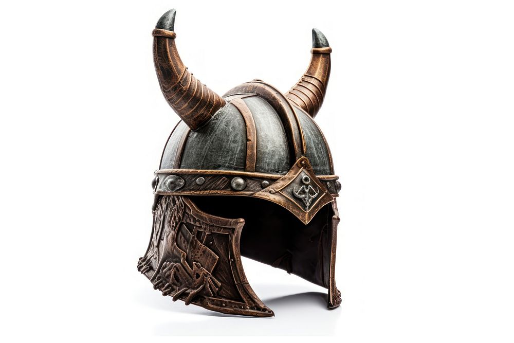 Viking horn helmet white background representation sculpture.