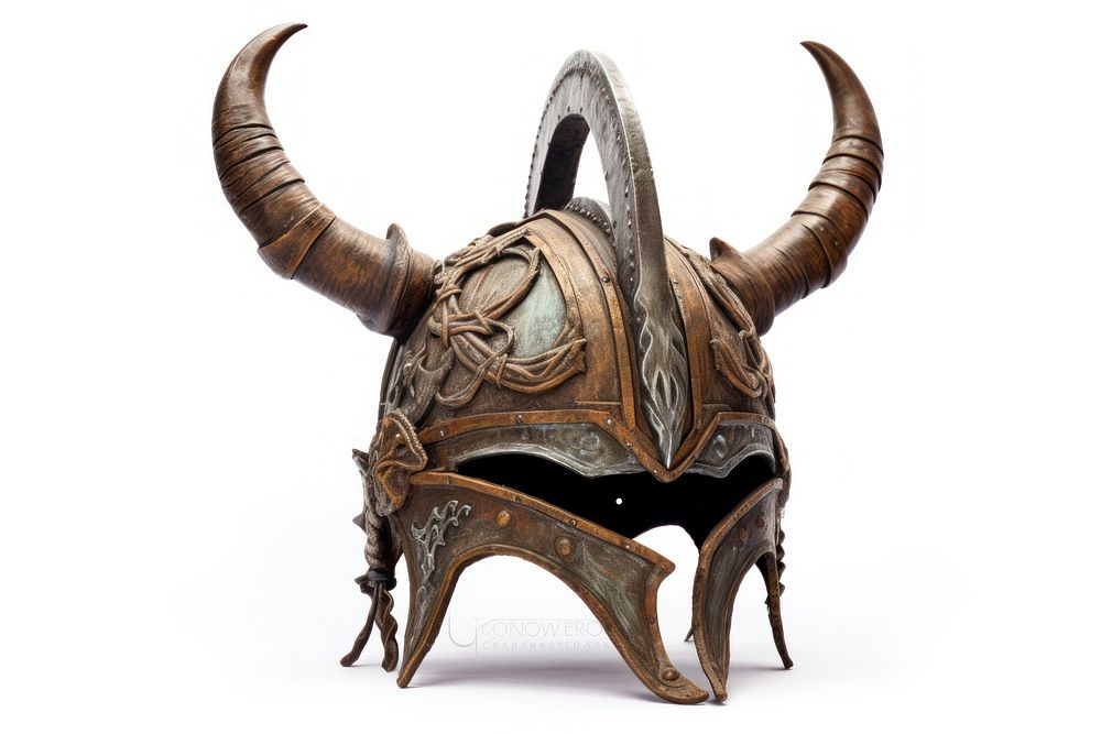 Viking horn helmet white background sculpture headgear.