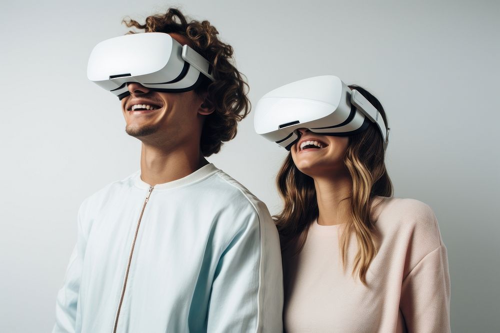 Virtual reality glasses portrait photo togetherness.
