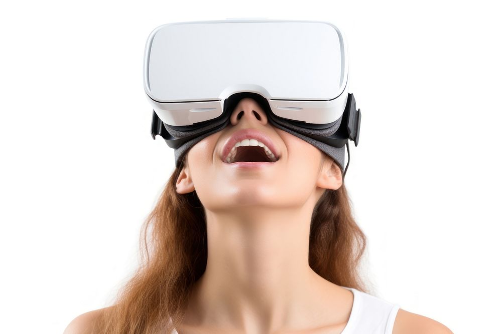 Virtual reality glasses head white background.