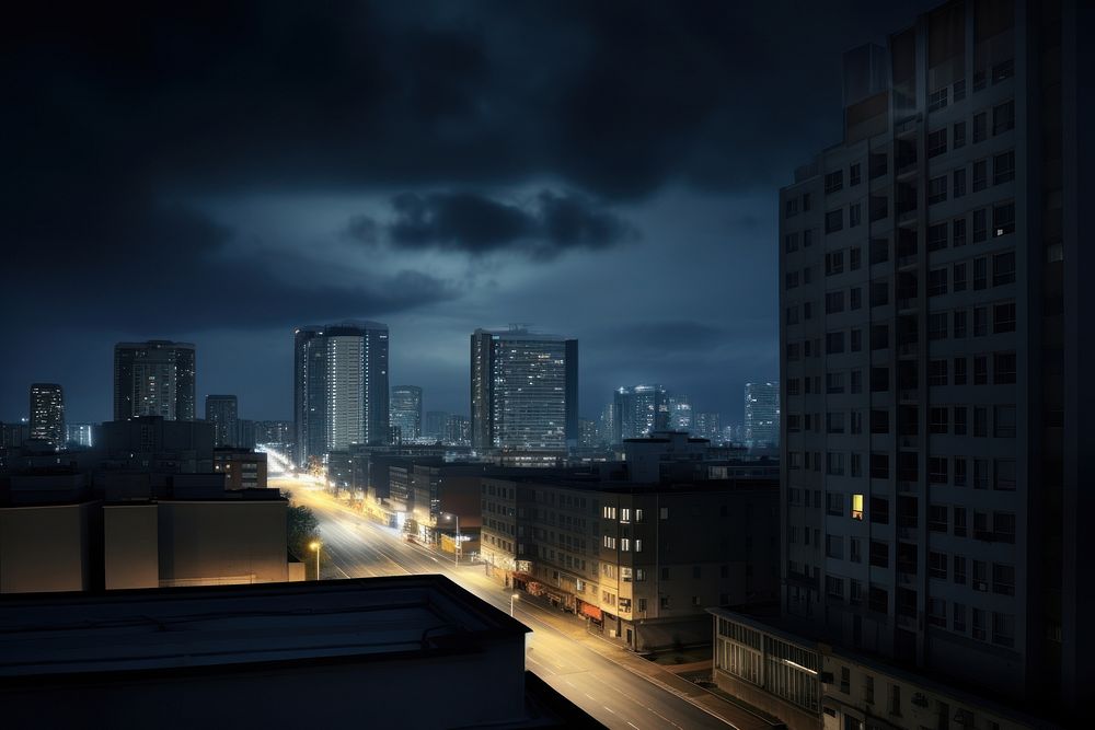 Cityscape night architecture outdoors.