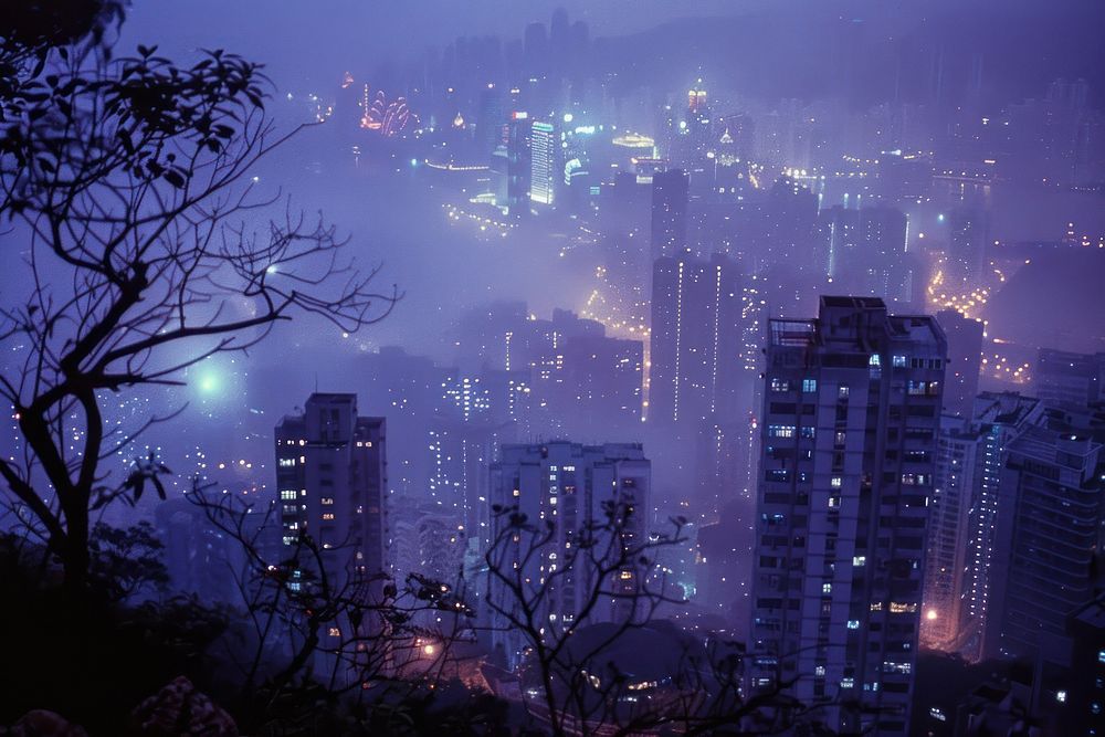 Hong kong cityscape night architecture outdoors.