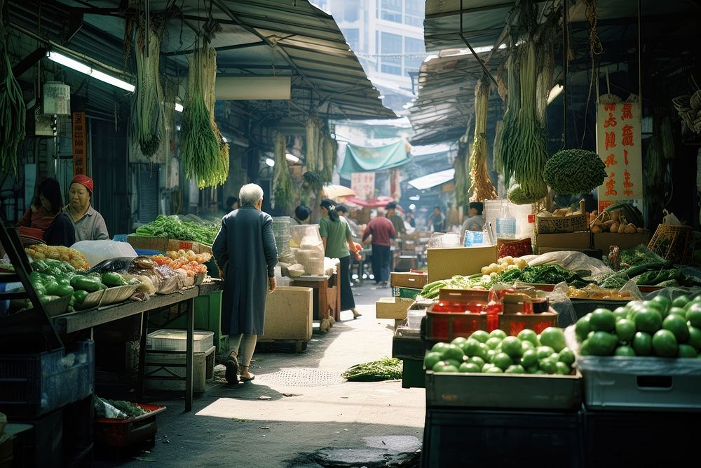 Hong kong market bazaar city infrastructure.