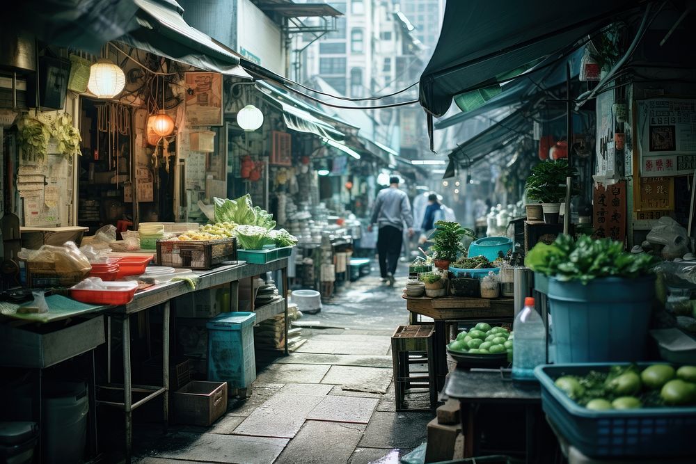 Hong kong market street city road.