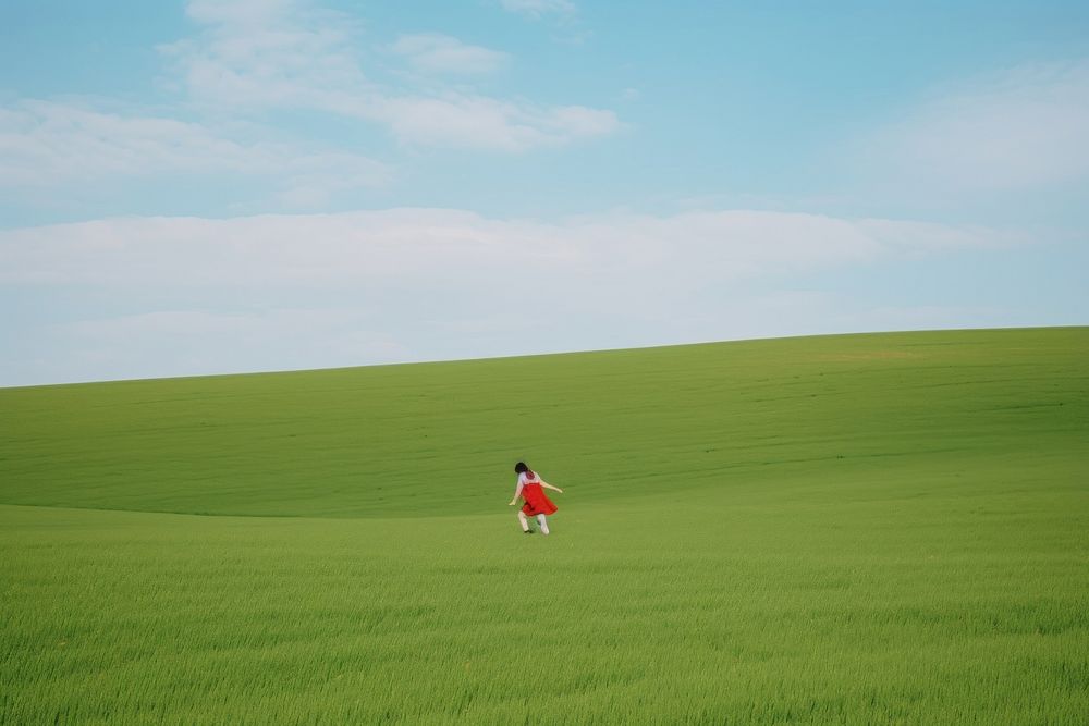 Photo of human landscape field grassland.